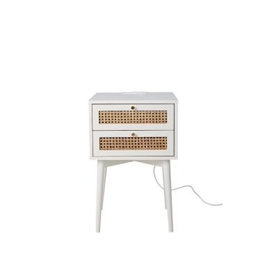 Velador Rattan 2 Cajones Blanco